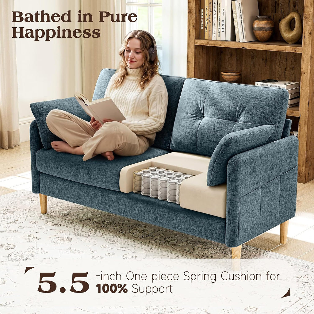 Ihanherry Loveseat Sofa, 64.6" Small Love Seat for Small Spaces, Soft Chenille Fabric Couches for Living Room with Throw Pillow and Removable Cushion Cover, Couches for Bedroom, Apartment, Office