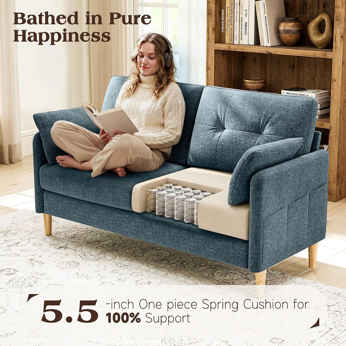 Ihanherry Loveseat Sofa, 64.6" Small Love Seat for Small Spaces, Soft Chenille Fabric Couches for Living Room with Throw Pillow and Removable Cushion Cover, Couches for Bedroom, Apartment, Office
