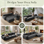 GRUSIGN 118'' Modular Sofa,Sectional Couch for Living Room | Tufted Oversized L Shape Deep Seat Couch with Ottoman & 3 Throw Pillows,Corduroy Cloud Couch,Dark Grey