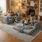 79" 5-in-1 Convertible Sleeper Sofa Bed, No Assembly Corduroy Modular Futon Couch with Fixed Metal Armrests, Compressed in a Box, Pet-Friendly Sofa for Living Room Apartment, Dark Grey