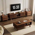 Furniway Mid Century Living Room Table Set of 4, Coffee Table, TV Stand and 2 End Tables with Sliding Door Storage, Walnut