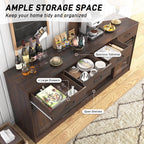 70” Large Buffet Sideboard Cabinet w/4 Drawer,Farmhouse Coffee Bar Cabinet Buffet with Storage,Sliding Door,Long Kitchen Buffet Table,Kitchen Sideboard Cabinet,Credenza for Dining Room,Brown