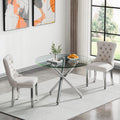 3-Piece Round Glass Dining Table Set for 2, 36" Small Kitchen Table with 2 Velvet Tufted Chairs Modern Silver Glass Dining Room Table Set for Home Kitchen Living Room