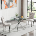 3-Piece Round Glass Dining Table Set for 2, 36" Small Kitchen Table with 2 Velvet Tufted Chairs Modern Silver Glass Dining Room Table Set for Home Kitchen Living Room