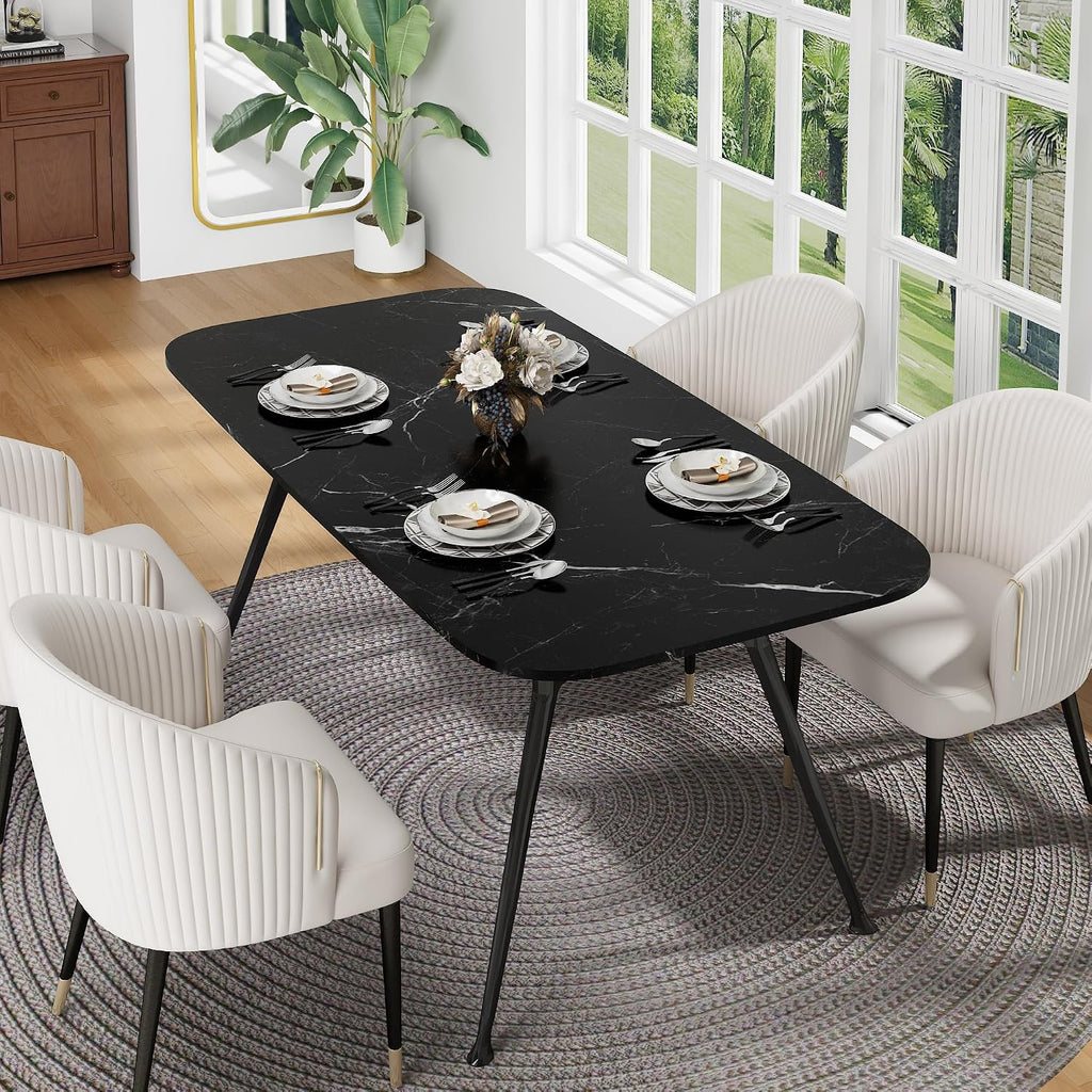 Dining Table for 4-6，70.87" Glossy Sintered Stone Top Dining Table with Carbon Steel Pedestal, Modern Dining Room Table for Kitchen, Living Room (Black, Table Only)
