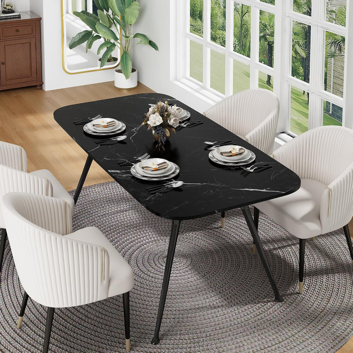 Dining Table for 4-6，70.87" Glossy Sintered Stone Top Dining Table with Carbon Steel Pedestal, Modern Dining Room Table for Kitchen, Living Room (Black, Table Only)
