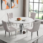 Henf Modern Round Dining Table for 4-6 White Silver 47" Faux Marble Kitchen Table with Diamond-Shape Mirrored Stainless Steel Legs, Contemporary Modern Circle Dining Room Table (Table Only)