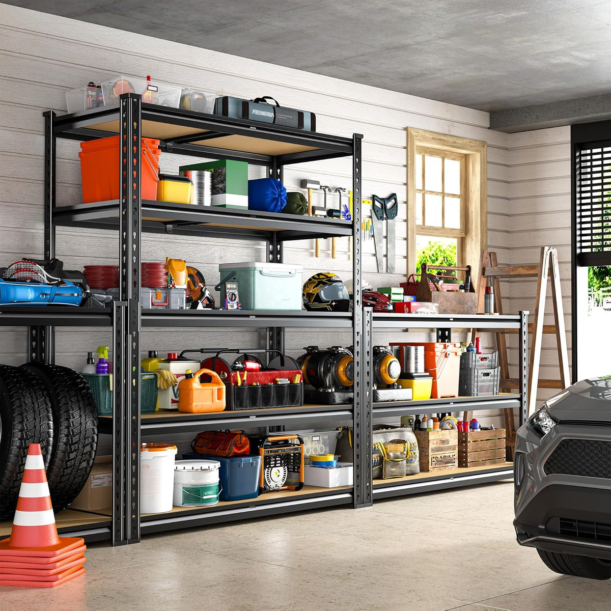 REIBII 2400LBS Storage Shelves 5 Tier Garage Shelving Heavy Duty Adjustable Garage Shelves, Utility Rack Shelf, Shelving Units for Warehouse Pantry Closet, Commercial, 35.5" W x 11.9" D x 72" H, Black