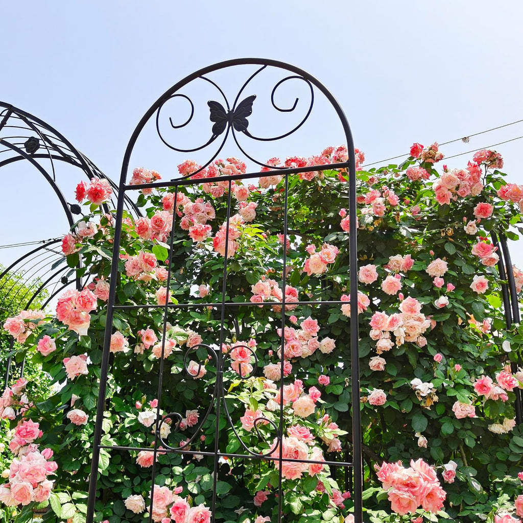 4 Pack Metal Garden Trellis 86.7" Tall Outdoor Climbing Plant Support for Roses, Flowers, Rustproof Durable Black Galvanized Tube, Lawn Garden Fence Decor Screen (4pcs, 86.7" H)