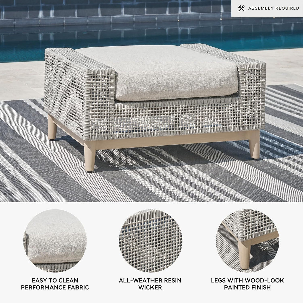 Signature Design by Ashley Seton Creek Casual Nuvella Weather Resistant Fabric Outdoor Ottoman with Cushion, Light Gray & Light Brown