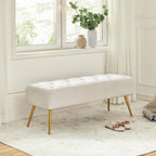 Topeakmart Dining Bench, Button-Tufted Upholstered Bench with Gold Metal Base for Kitchen, Living Room, Entryway - Ivory