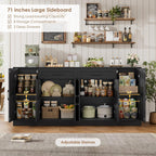 BOTLOG 71” Large Buffet Cabinet with Storage, Sideboard Buffet Cabinet with Adjustable Shelves and 6 Soft-Close Doors, Wood Coffee Bar Console Table for Kitchen, Dining Room, Black