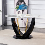 JUFU 48 Inch Round Dining Table for 4 to 6, Faux Marble Look, Modern Circle Kitchen Furniture with Stable Pedestal Base for Apartment, Dining Room, Living Room, Restaurant