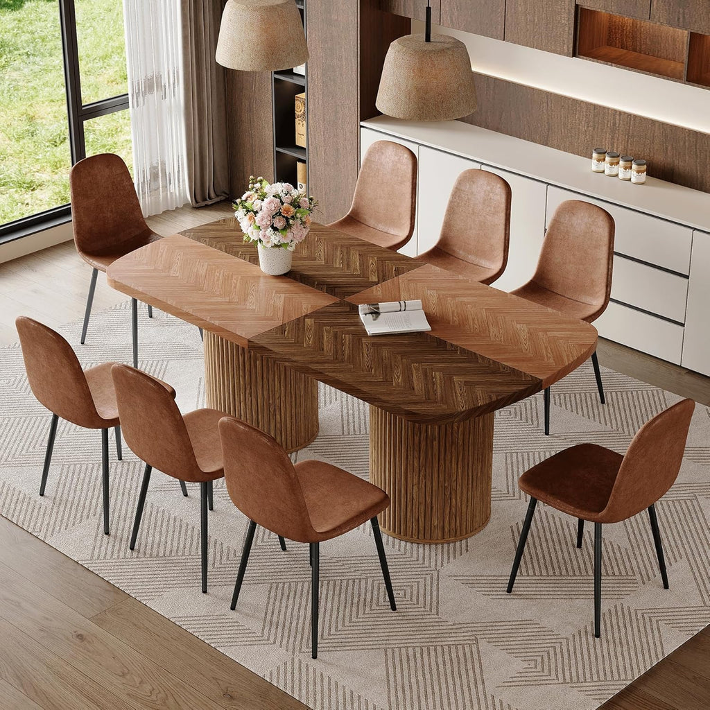 79" Dining Table Set for 8, 9 Piece Dining Table Set, Large Rectangular Farmhouse Kitchen Table with 8 Chairs, Ideal for Family Gatherings，Easy Assembly