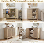Fat Ant Buffet Cabinet with Storage, Rattan Sideboard Cabinet with 2 Magnetic Doors and Shelves, Kitchen Sideboard Accent Cabinet for Hallway, Entryway, Living Room, Kitchen, Natural