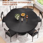 Jocoevol Extendable Round Kitchen Dining Room Table for 4-6 with 2-Tier Storage Shelf, 63'' Space Saving Expandable Wood Oval Circle Dinner Furniture with Pedestal Base(Black)