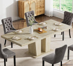 Extendable Dining Room Table for 6 8 10, 78.74" Modern Faux Travertine Wooden Long Large Rectangular Expanding Conference Kitchen Table with Dual Columns Base, White Oak
