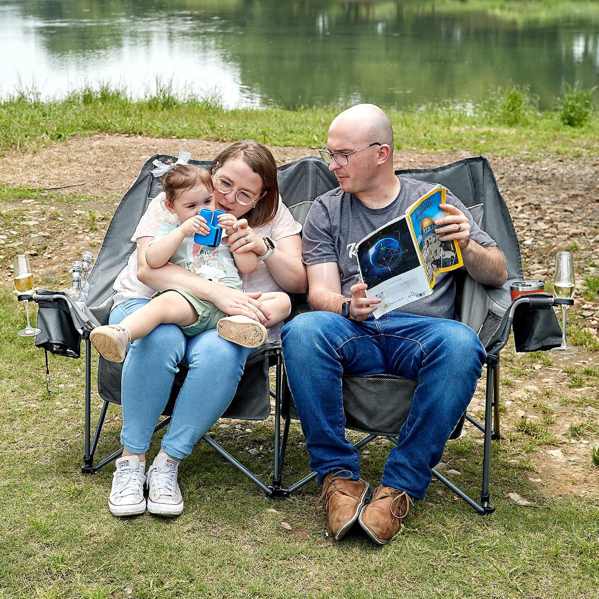 Timber Ridge 600 lbs Double Camping Chair, Ultra-Wide Heavy Duty Outdoor Folding Camp Couch, Loveseat Camping Chairs Perfect for Campsites, Patio/Lawn, Soccer Games or Other Youth Sports, Supports