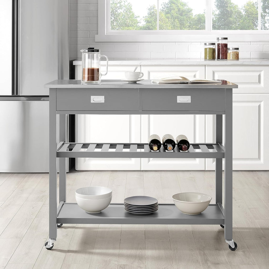 Crosley Furniture Chloe Rolling Kitchen Island | Storage Cart, Microwave Stand, Wine Rack, Gray