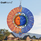 Personalized Sun & Lunar Wind Spinner 3D Stainless Steel, Sun Garden Spinner Hanging Outdoor Decor, Wind Spinners Outdoor, Custom Gift for Grandmother, Mom, Wife