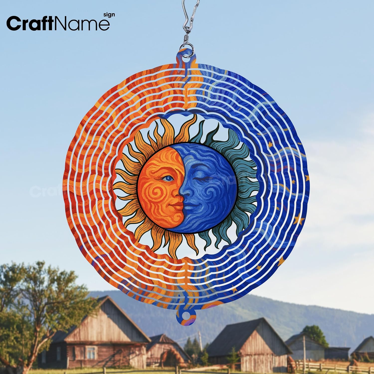 Personalized Sun & Lunar Wind Spinner 3D Stainless Steel, Sun Garden Spinner Hanging Outdoor Decor, Wind Spinners Outdoor, Custom Gift for Grandmother, Mom, Wife