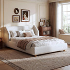 Merax Queen Size Upholstered Platform Bed Frame with Extra-Wide Wingback Headboard,Wood Legs,Sturdy Wooden Slats Low Profile for Bedroom