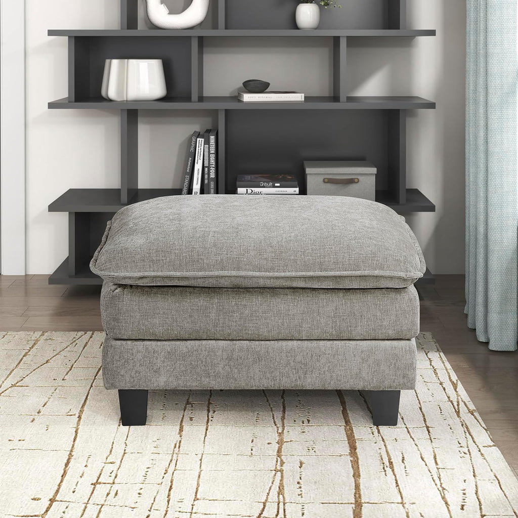 Lexicon Chenille Upholstered Rectangle Ottoman, Foot Stool, Black Faux Wood Feet, Durable Frame, Large Padded, Modular Sectional Couch Add Ons for Living Room, Bedroom, Assembly Required, Dark Pewter