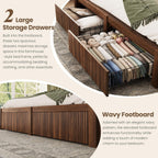 CypBed Queen Size Bed Frame with Headboard and 2 Storage Drawers, Walnut