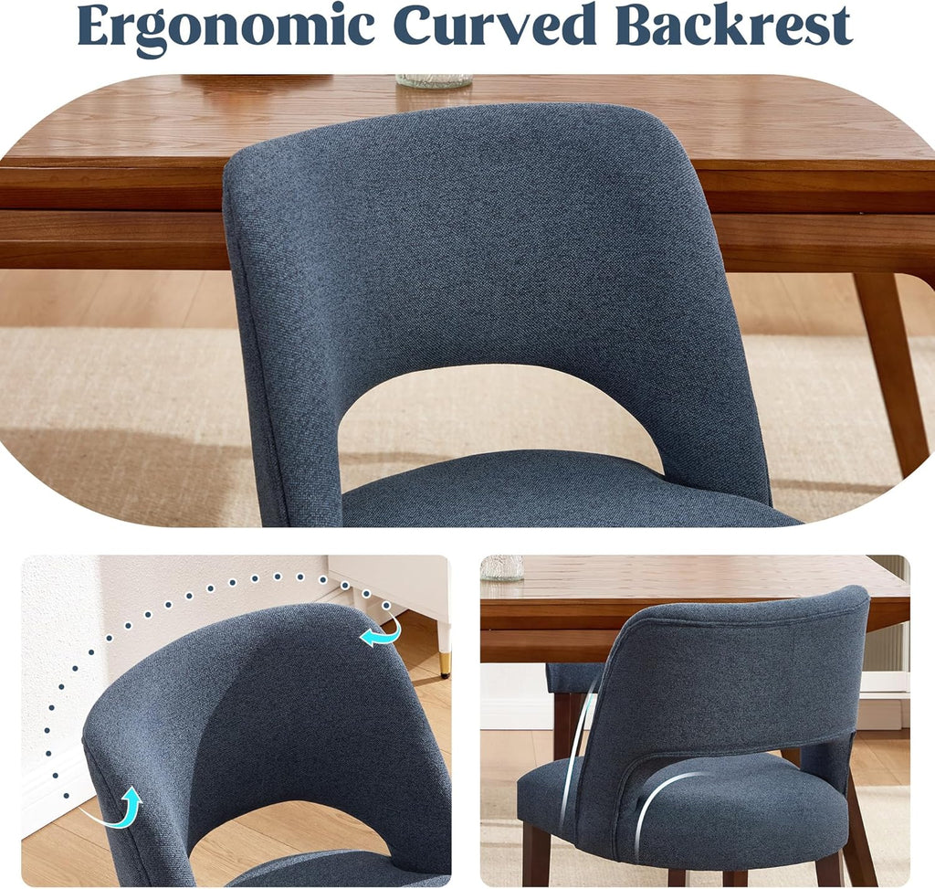 Dining Chairs Set of 6,Modern Dining Room Chairs with Thick Cushions,Upholstered Linen Fabric Kitchen Chairs for Kitchen Dining Room DARKBLUE