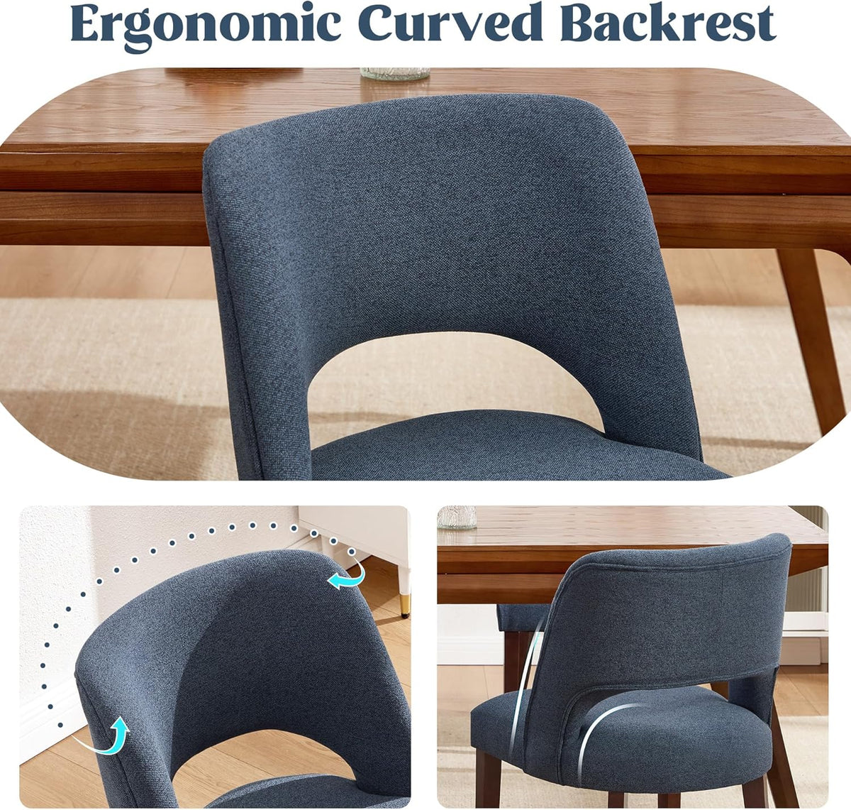 Dining Chairs Set of 6,Modern Dining Room Chairs with Thick Cushions,Upholstered Linen Fabric Kitchen Chairs for Kitchen Dining Room DARKBLUE