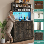 Squireewo 63" H Pantry Cabinets with 10 Gallon Trash Can,Led Light,Outlet,35" W Kitchen Hutch with Tilt Out Trash Can Cabinet,Farmhouse Cupboard with Large Countertop for Living Room, Dining Room