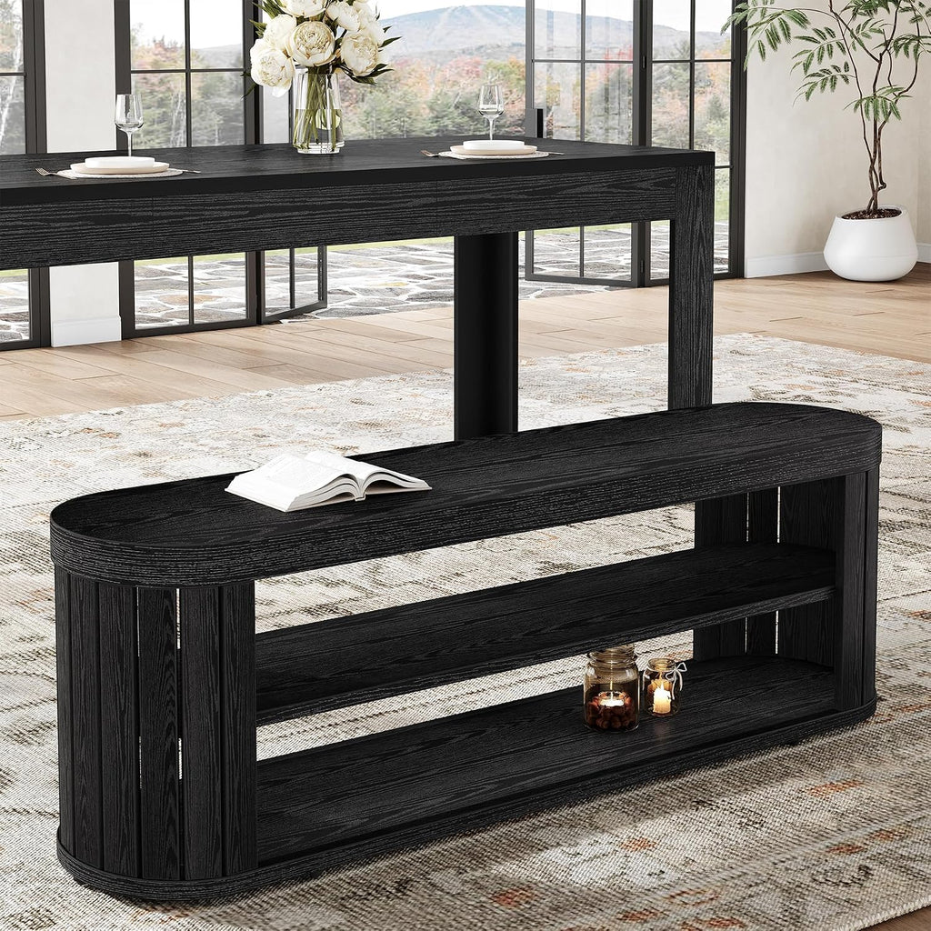 Tribesigns 47.2" Wooden Entryway Bench with 2-Tier Shoe Storage, Farmhouse Dining Bench with Adjustable Foot Pads, End of Bed Stool for Bedroom, Hallway, Living Room, Dining Room, Black