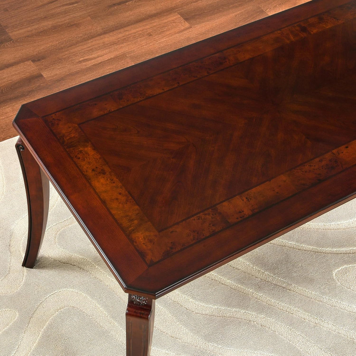 59”Farmhouse Dining Table with Carved Legs,Rectangular Kitchen Table for 4–6 Person, Solid Wood Dinner Table for Living Room, Dining Room,Easy Assembly Cherry Brown CZ-A1168-WD