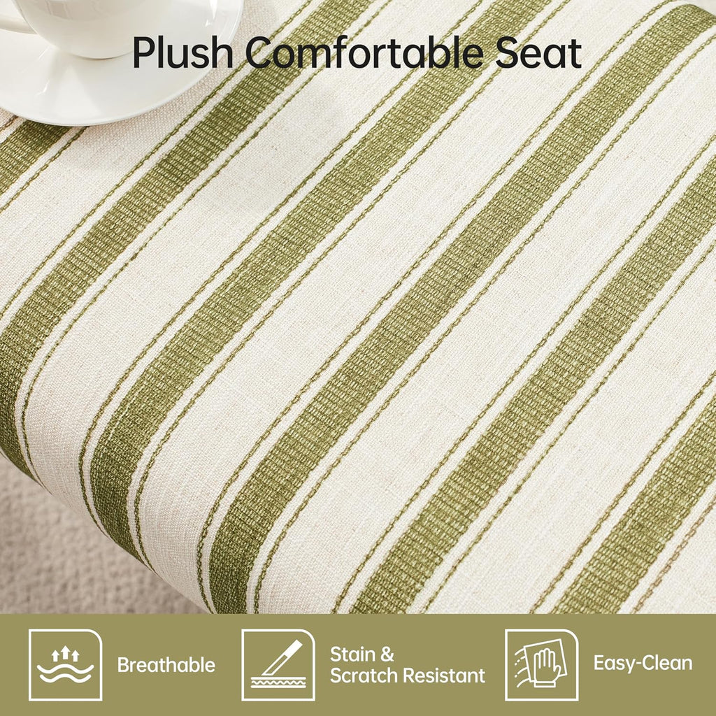 VKNOW 41" Upholstered Entryway Bench, End of Bed Bench with Cushion and Rubber Wood, Kitchen Dining Bench, Striped Bench for Dining Table, Bedroom, Living Room, Green
