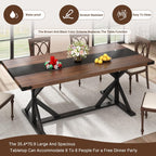 Hlivelood 71 Inch Dining Table for 6 People, Rectangular Kitchen Farmhouse Table W/Thickness Waterproof Wood Tabletop,Long Dining Room Tables W/Wood Strip Base for Kitchen Living Room(Brown&Black)