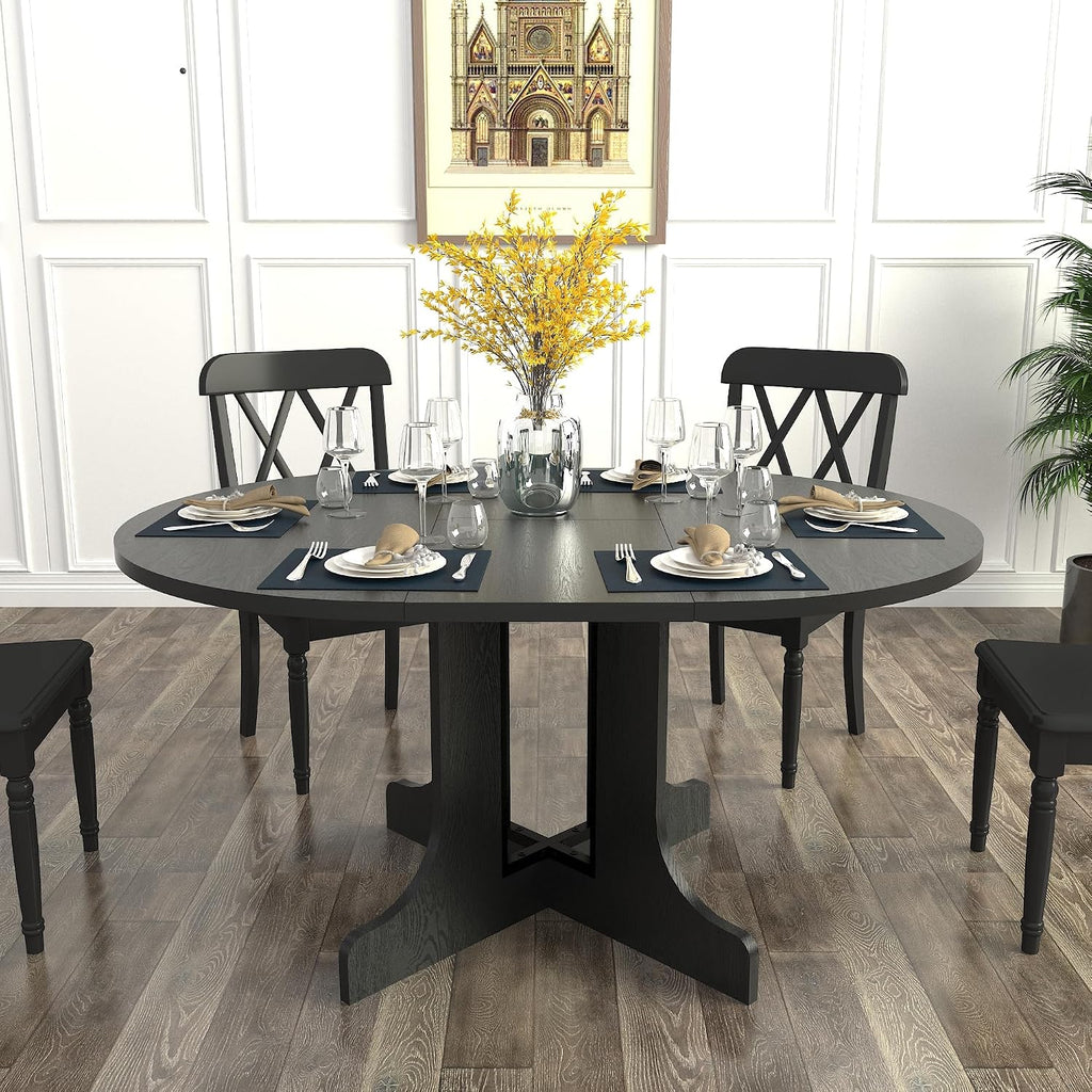 Round Expandable Dining Table,Wood Extendable Dining Room Table Extendable Table, Long Dining Table for Kitchen