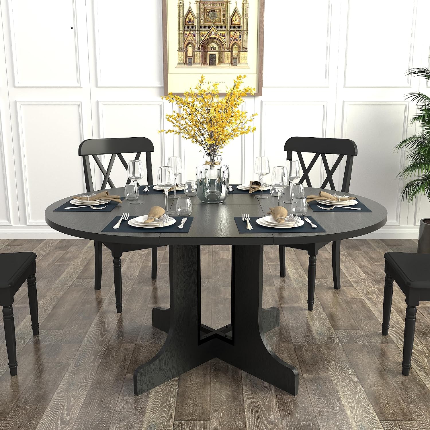 Round Expandable Dining Table,Wood Extendable Dining Room Table Extendable Table, Long Dining Table for Kitchen