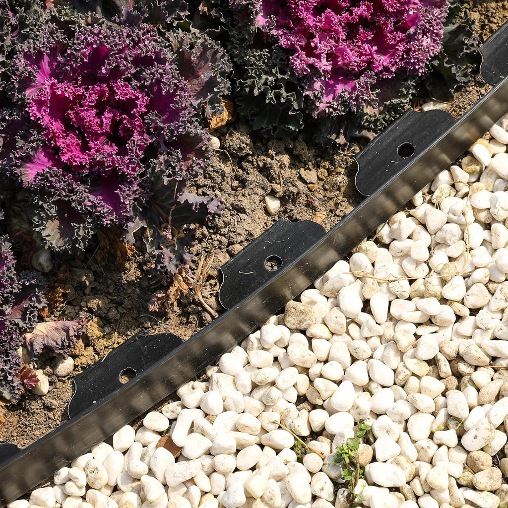 4 Inch Tall Garden Edging Border 66FT with 90pcs Spikes, Plastic Edging Border for Landscaping, Lawn, Garden, Flower Beds, Paver, Pathway