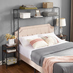 Queen Bed e with 2 Nightstands Headboards with Storage Cabinet, Headboard with Shelves, Bookcase Headboard Queen Easy Assembly for Bedroom Iron and Wood Rustic Brown