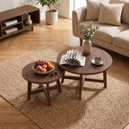 47.2" Round Nesting Coffee Table Set of 2 Walnut Wood Grain Center Tables | Space-Saving Stackable Design | Reinforced X-Cross Support Structure | Waterproof Scratch-Resistant Surface Finish
