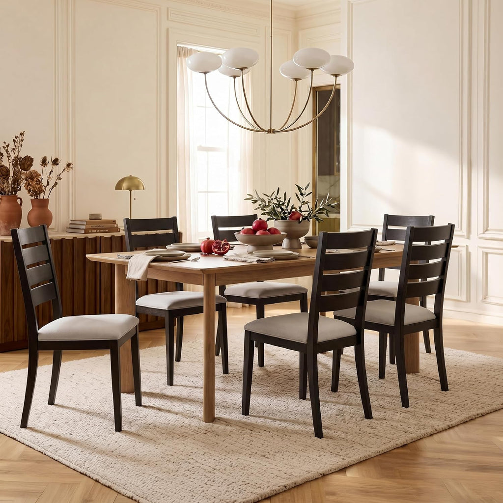 COLAMY Modern Dining Chairs Set of 4, Breathable Fabric Kitchen Chairs with High-Resilience Cotton Padding, Ergonomic Solid Wood Legs Accent Seating for Living Room 250LBS,Black