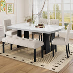 Dining Bench, Rubber Wood Dining Room Bench with Linen Upholstered Seat, for Kitchen, Living Room, Hallway, Kitchen, Entryway, Beige