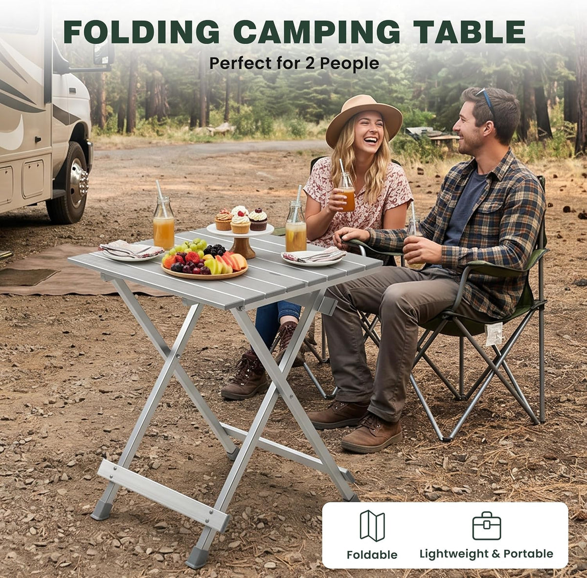 SUNNYFEEL Folding Camping Table - Lightweight Aluminum Portable Picnic Table for Cooking, Beach, Hiking, Travel, Fishing, BBQ, Indoor Outdoor Small Foldable Camp Tables