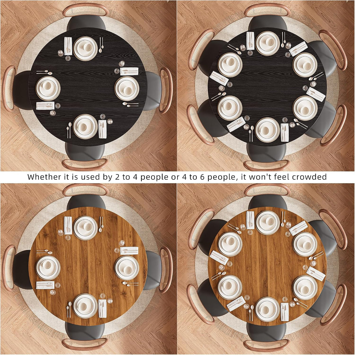 47 Inch Round Dining Table for 4-6, Space Saving Circle Kitchen Table with Storage, Mid Century Modern Dinner Table with Metal Legs, Wooden Farmhouse Dining Room Table for Living Room, Walnut