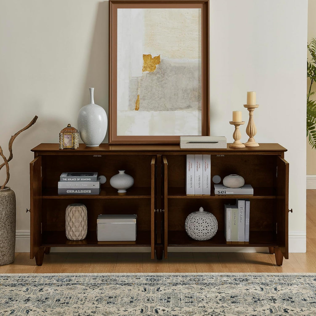 KEIKI 65.2" Mid Century Modern Sideboard Buffet Cabinet with Storage, Walnut Credenza Console Table with Adjustable Shelf, Farmhouse Coffee Bar Wine Cabinet for Living Room, Entryway, Kitchen, Walnut