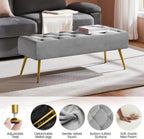 Yaheetech 45in Upholstered Velvet Ottoman Bench Seat with Gold Legs, Gray | Tufted Upholstered Bench Seat, Bed Bench with Tapered Gold Metal Legs, Sized for Window Seat Entryway Living Room