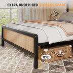 CABIHOME Rattan Queen Size Bed Frame with Natural Cane Headboard, Boho Platform Bed Frame, No Box Spring Needed, Noise-Free, Easy Assembly, Natural