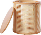 Christopher Knight Home Aurl 15.70" Round End Table, Hollow Woven Side Table, Small Rubber Wood Nightstand, Rattan Woven Tea Desk, Round Wood Tabletop, Chic Home Deor Desk, Easy Assembly, Natural