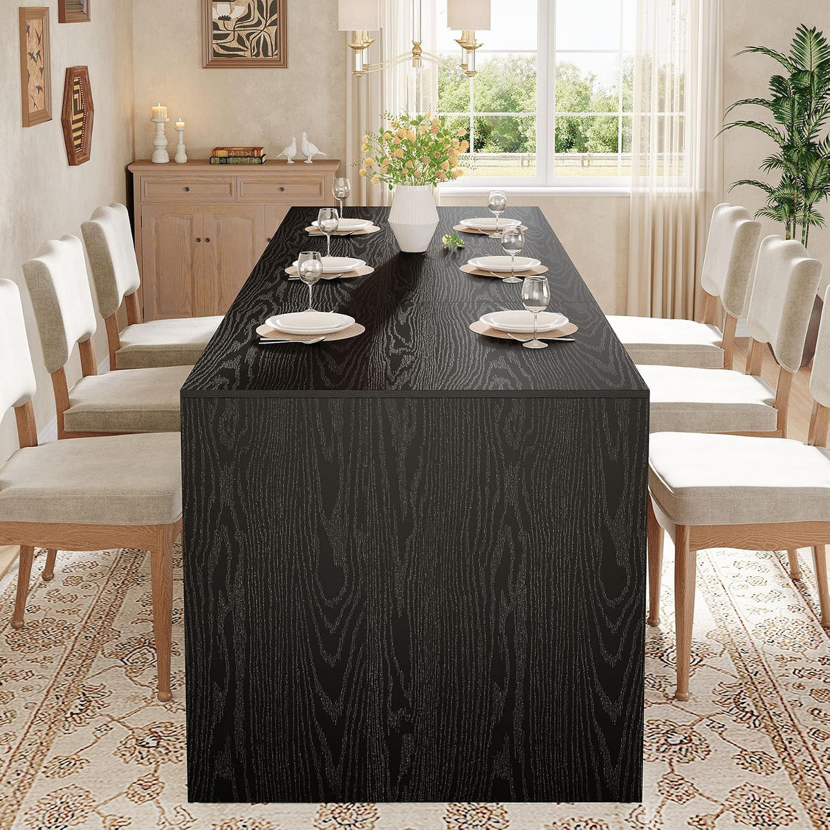 Tribesigns Extra Long Dining Table for 6-8 People, 78.7-Inch Rectangular Kitchen Table with Wooden Tabletop and Legs for Kitchen, Dining Room, Living Room, Heavy Duty, Black+Brown | Wooden Kitchen Table for Dining Room, Living Room, Heavy Duty, Large