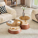 2-Piece Nesting Coffee Table Set, Brown and Gold Metal, Round Side Tables | Nesting Design, Set of 2, Round Side Tables, Metal Frame, Brown & Gold Finish